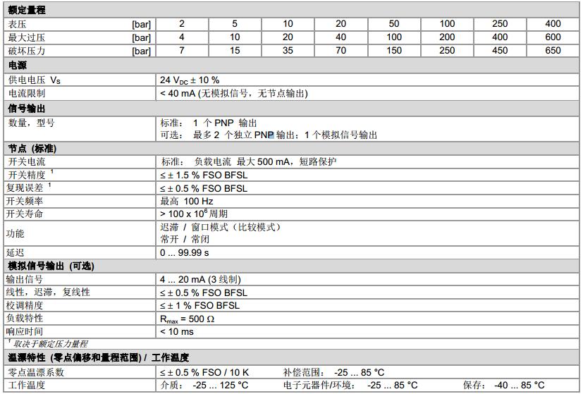 壓力開關DS230系列參數(shù)
